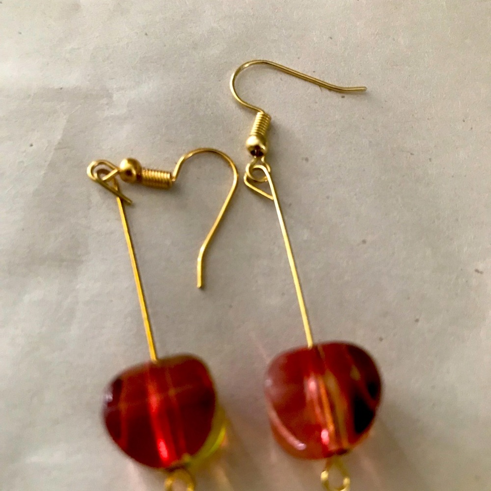 RED ODDLY SHAPED EARRINGS